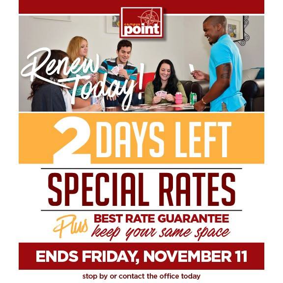 Curated visual reference: Special Rates Are Available For Residents Reference: Campus Only 2 Days Left To Renew And Get Our
