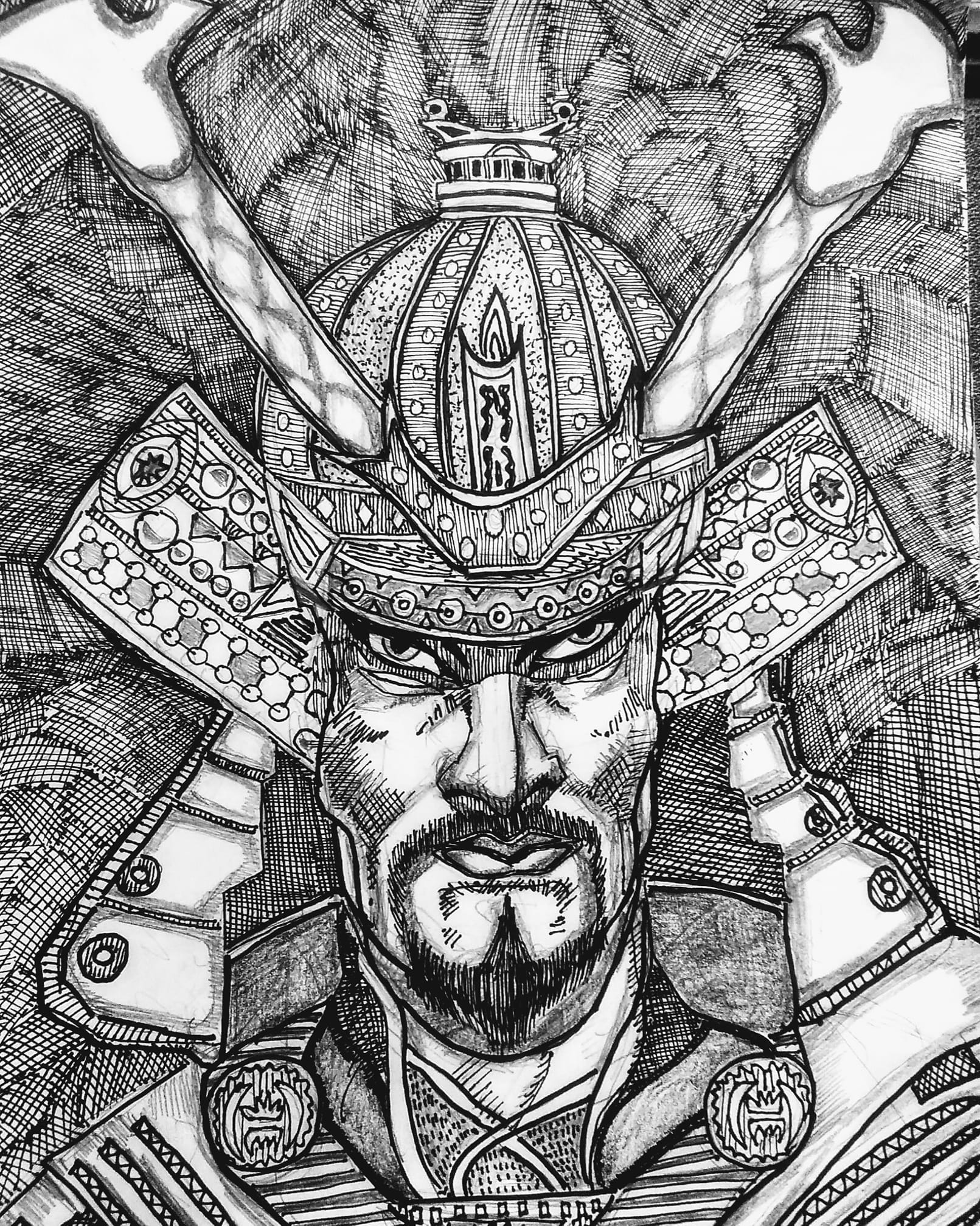 Simple pen sketch Two samurai สราทิต T FADts 0