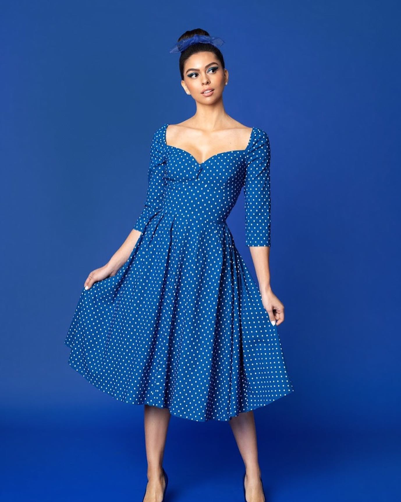 midi denim dresses ALIGNE Fit and Flare Dress - BLUE | Cherish Atlantic City Club Dresscode Size:6.5 US Men (5.5 UK/AU) perforated dress shoes Stretchy Model