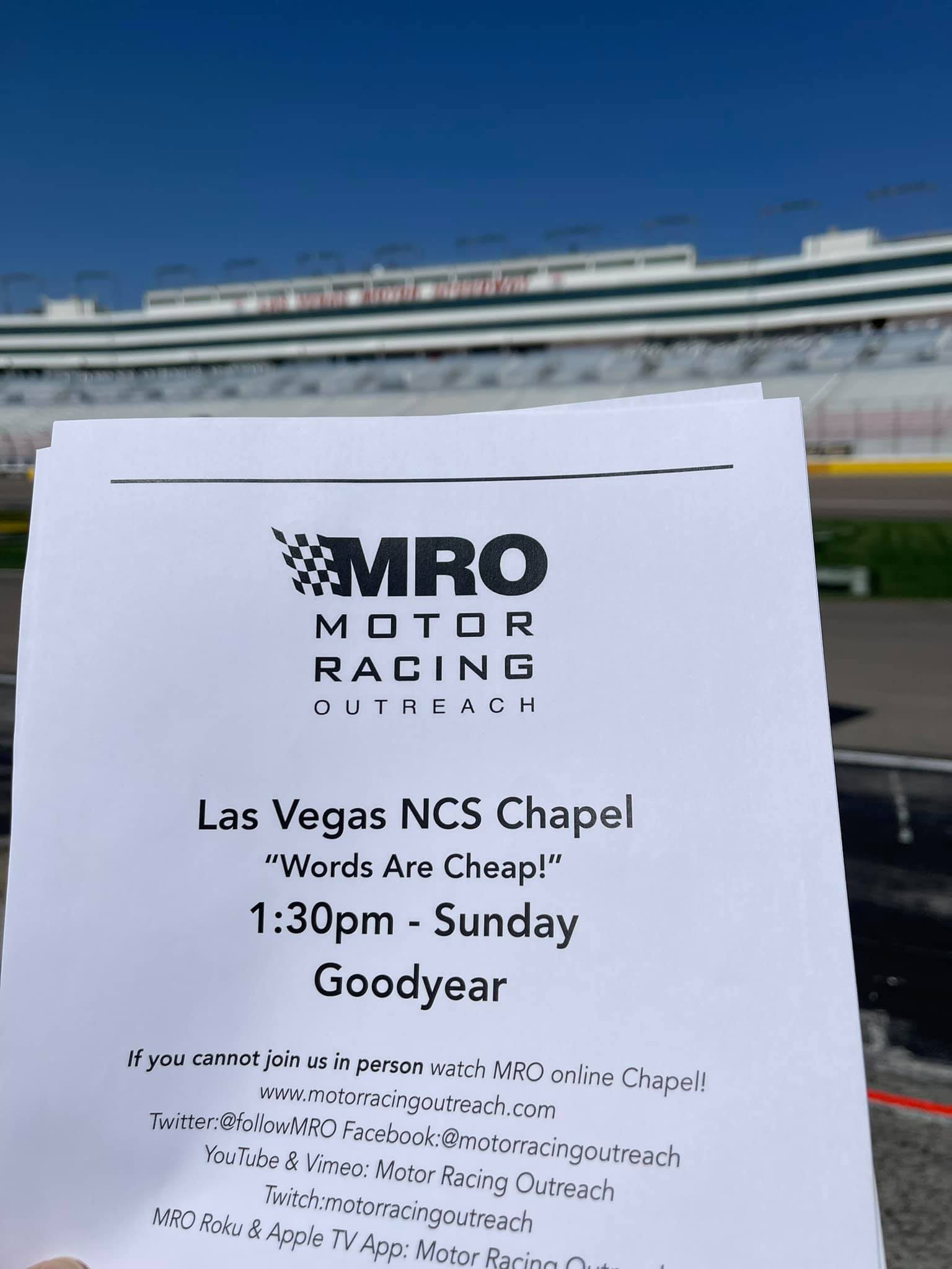 Motor Racing Outreach - WORDS ARE CHEAP MRO Chapel Las Vegas Motor ...