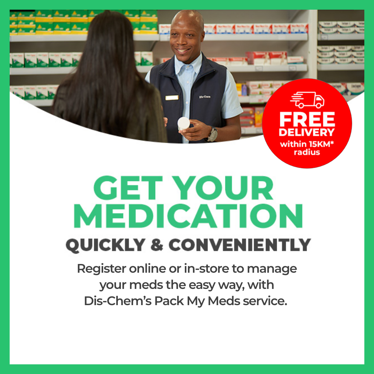 Dis-Chem - Order your medication, for delivery or collection, online. Free delivery within 15km of your Dis-Chem branch. Get started with Pack My Meds: https://bit.ly/2M0INVN