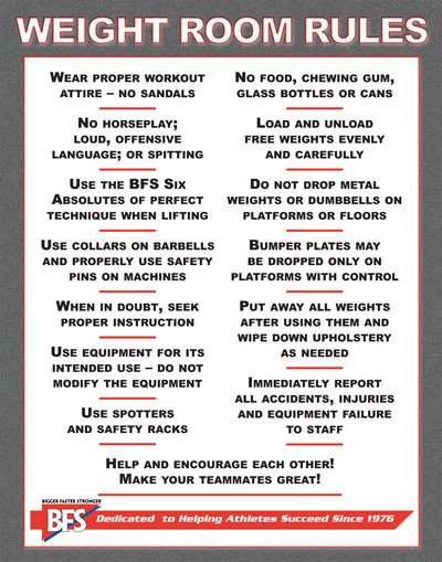 **BFS Weight Room Rules Poster**... - Bigger Faster Stronger | Facebook