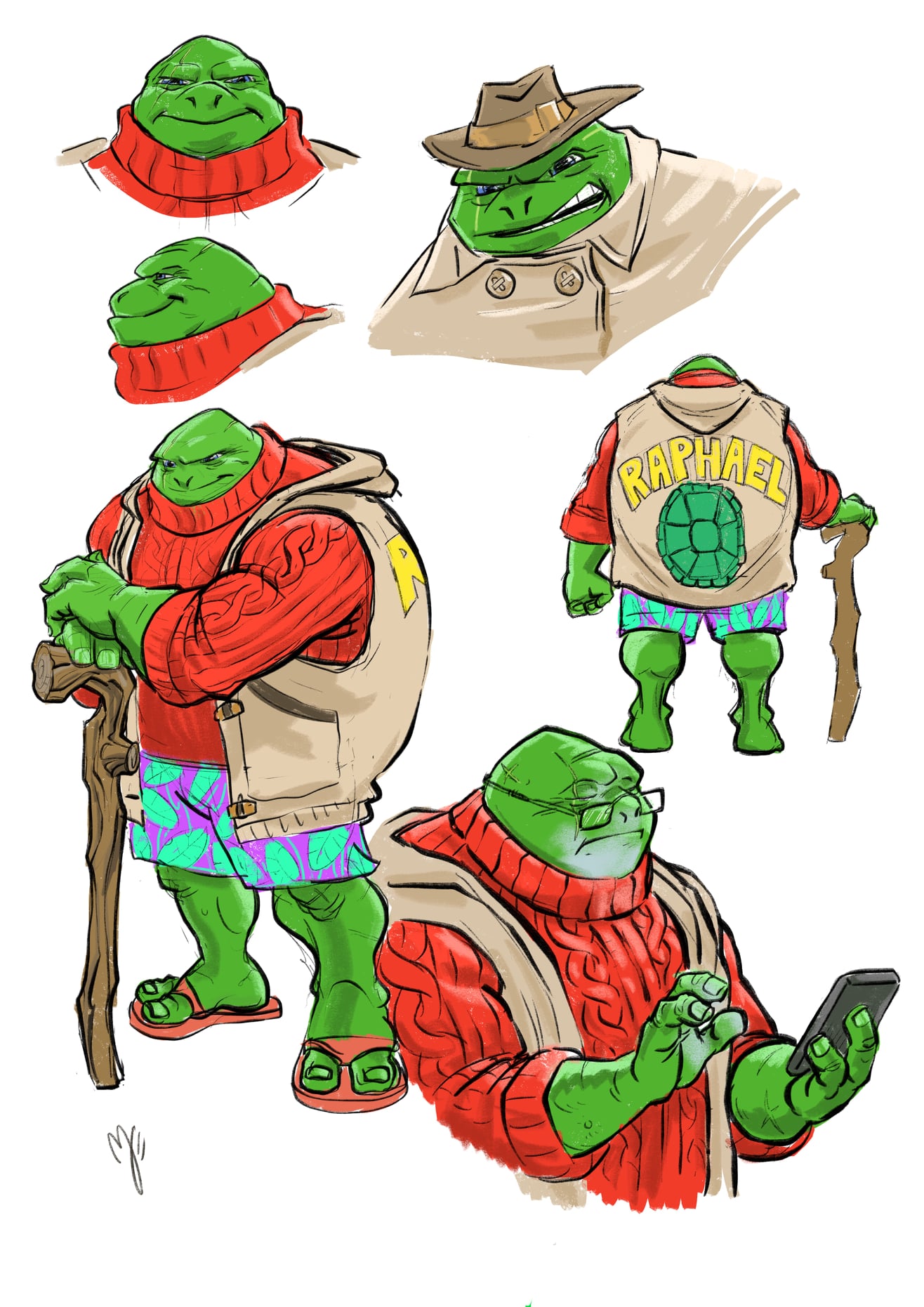 Grumpy old mutant ninja turtle character design