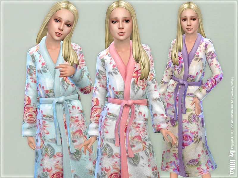 The Sims Resource - TS4 - Fluffy Flower Bathrobe for Girls by lillka ...