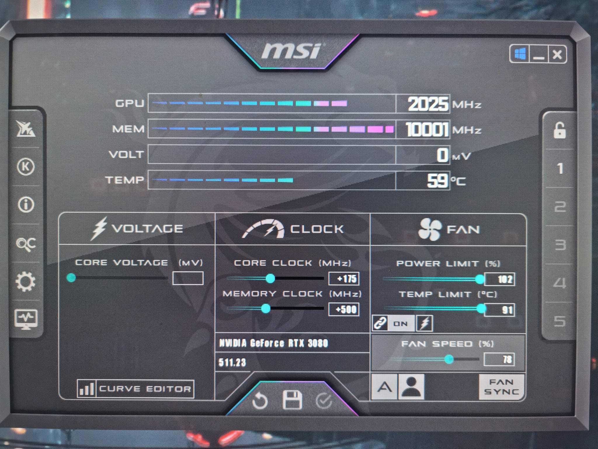What are stable overclock settings for MSI Gaming X Trio 3080?