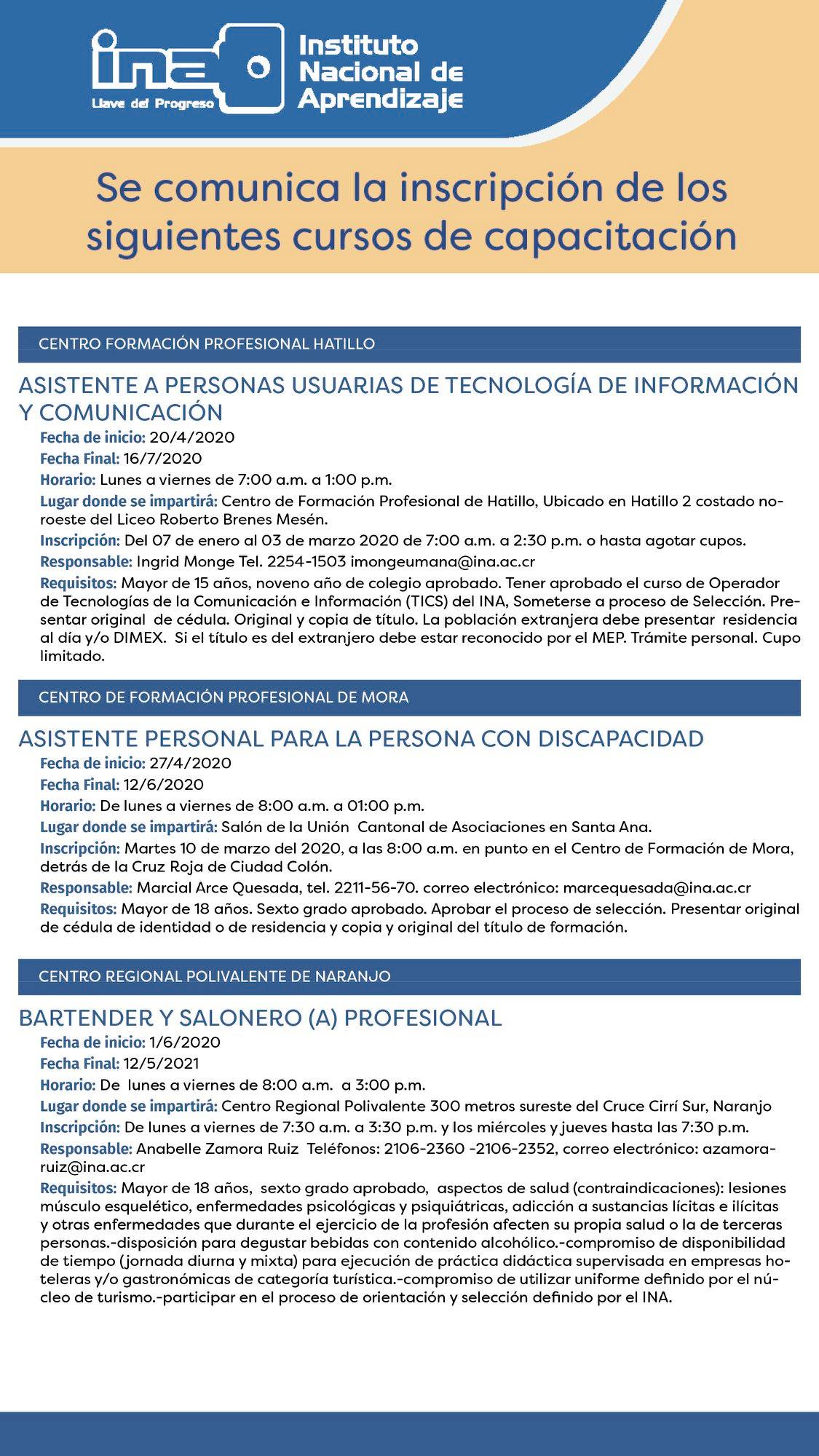 Se comunica la... - Instituto Nacional de Aprendizaje (INA)