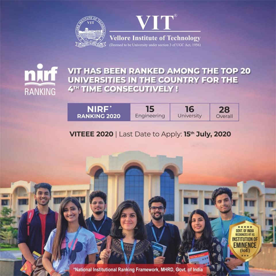 VIT - VIT has been ranked among the Top 20 Universities in the country ...