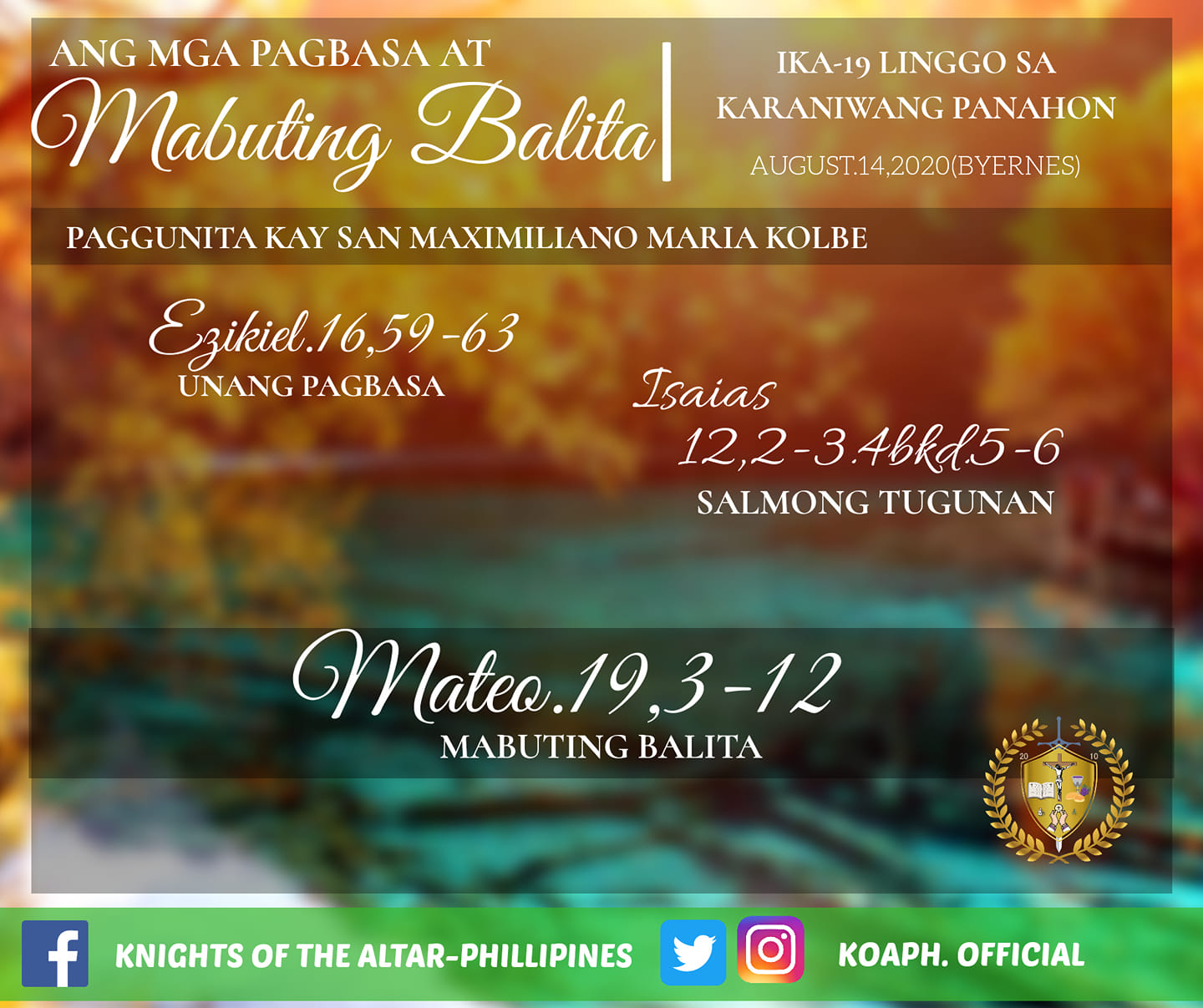Ministry - MGA PAGBASA AT MABUTING BALITA. BYERNES SA IKA-19 NA LINGGO ...