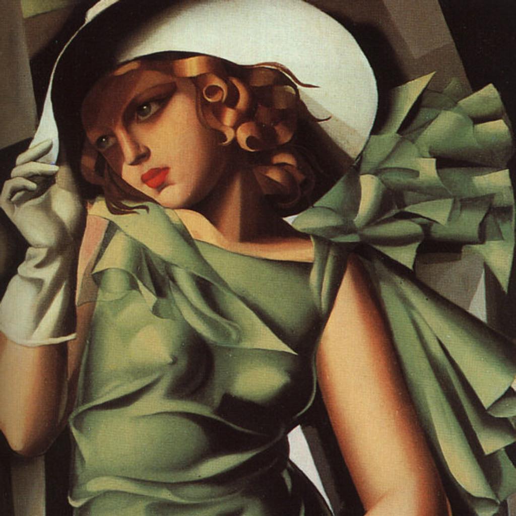 famous painting woman in green dress Tamara de Lempika, Young Girl a Dress, 1925 lady in green painting