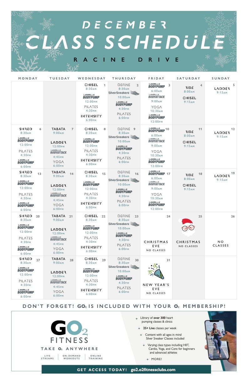 O2 - Here's the December Studio Class Schedule! ⛄️ | Facebook