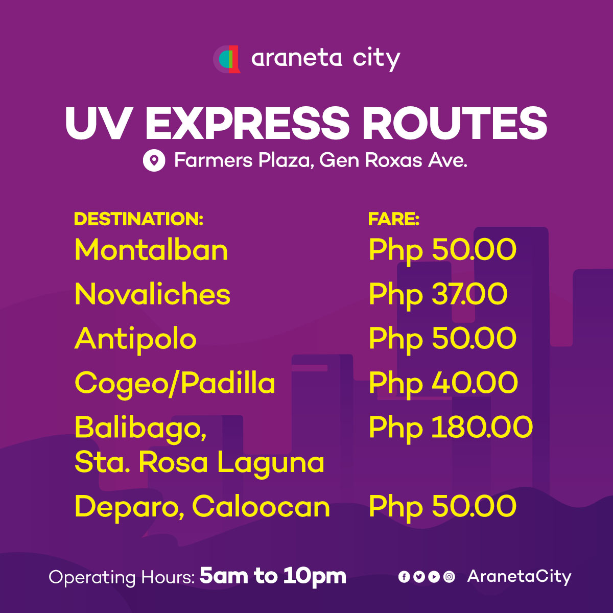 Araneta City - New UV Express routes alert! Araneta City... | Facebook