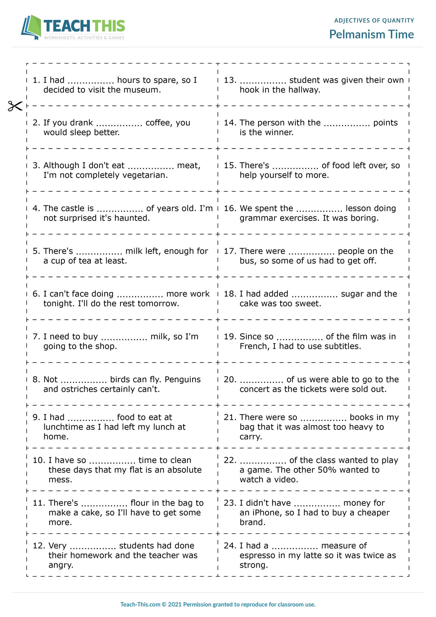 ESL games and activities | ESL Quantifiers Game - Vocabulary and ...