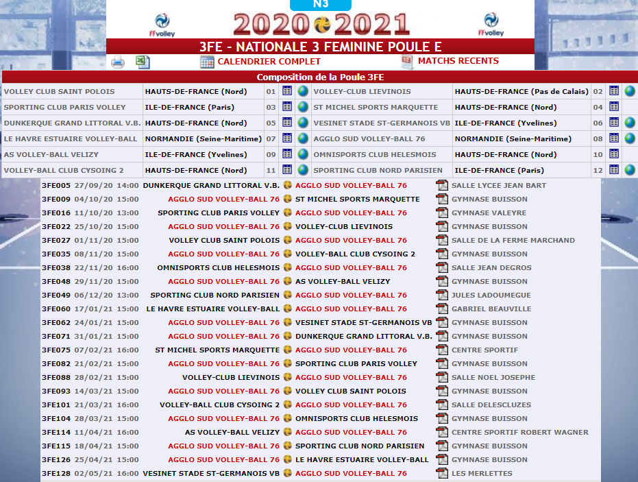 Le calendrier des filles de N3F... - AGGLO SUD VOLLEY BALL 76 | Facebook