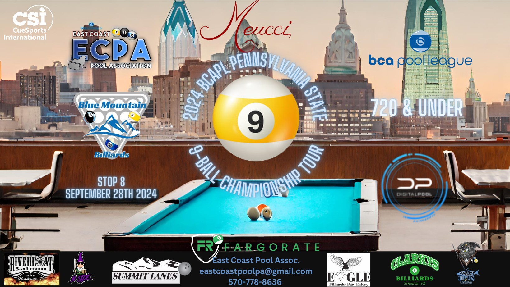 Meucci Cues Presents: The 2024 ECPA BCAPL Pennsylvania State 9-Ball ...