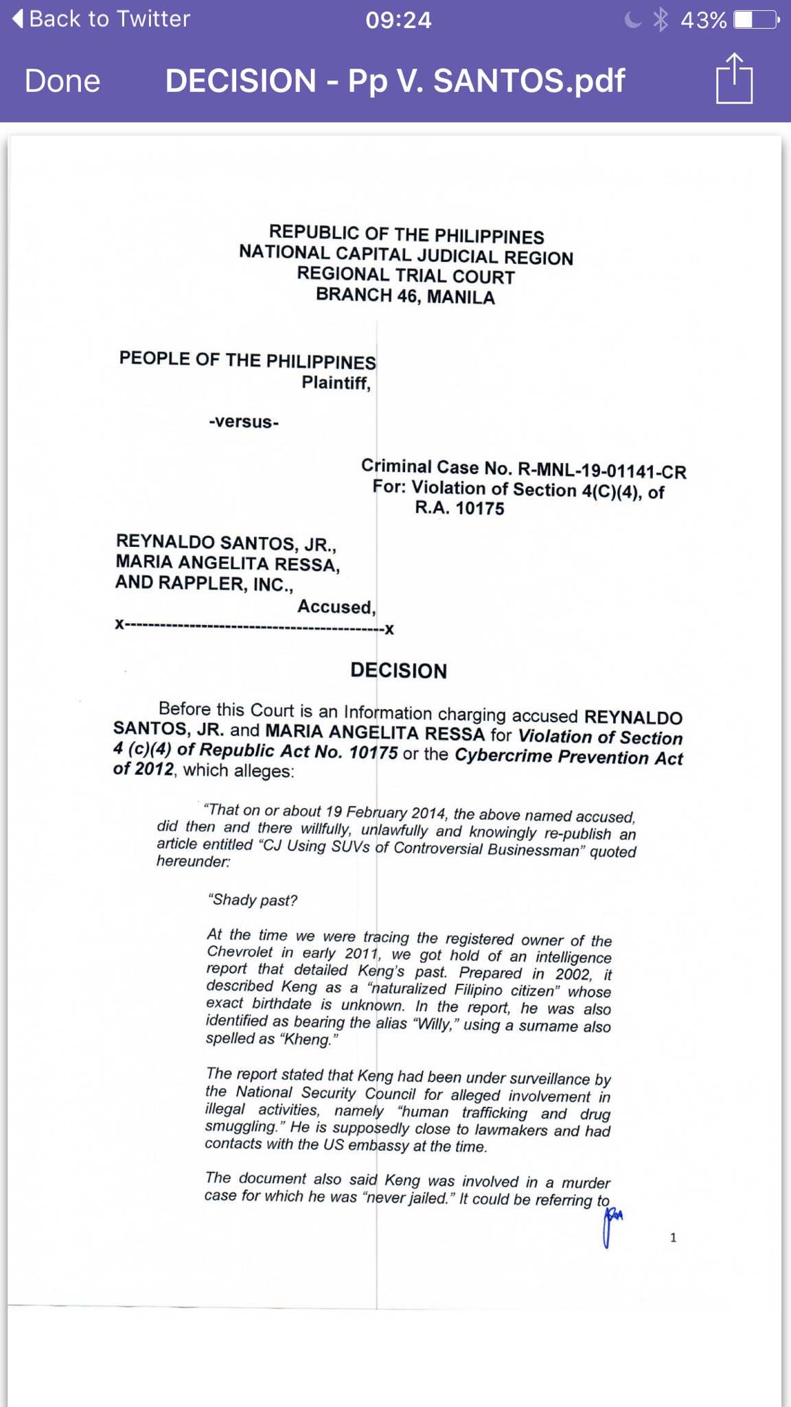 ABS-CBN News - READ: Dispositive portion of Manila court... | Facebook