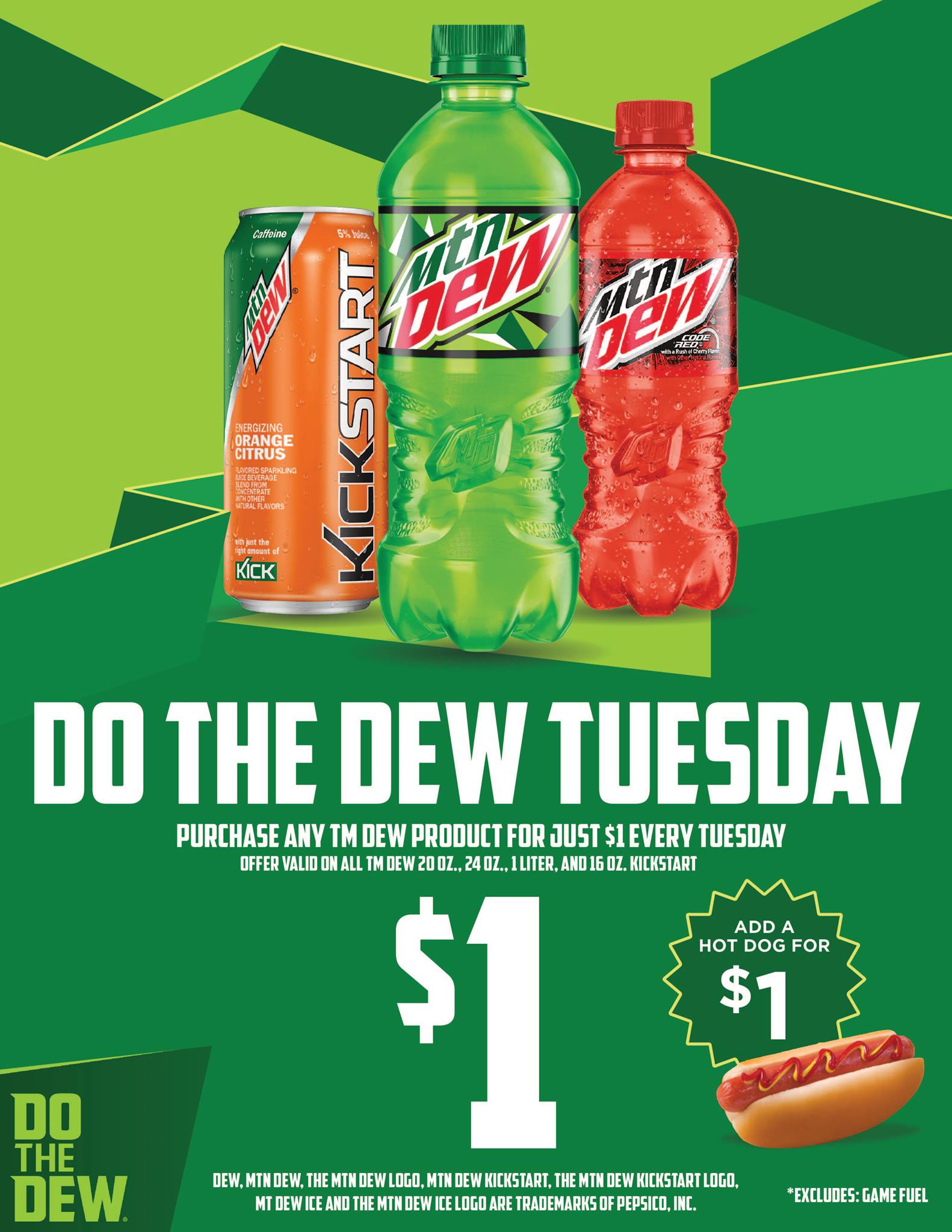 Hy Vee Tuesdays Are Dewsdays At Hy Vee Gas Stop In To Our Convenience Store Today And Get A Mountain Dew For 1 That Includes 20 Oz 24 Oz 1 Liters And 16