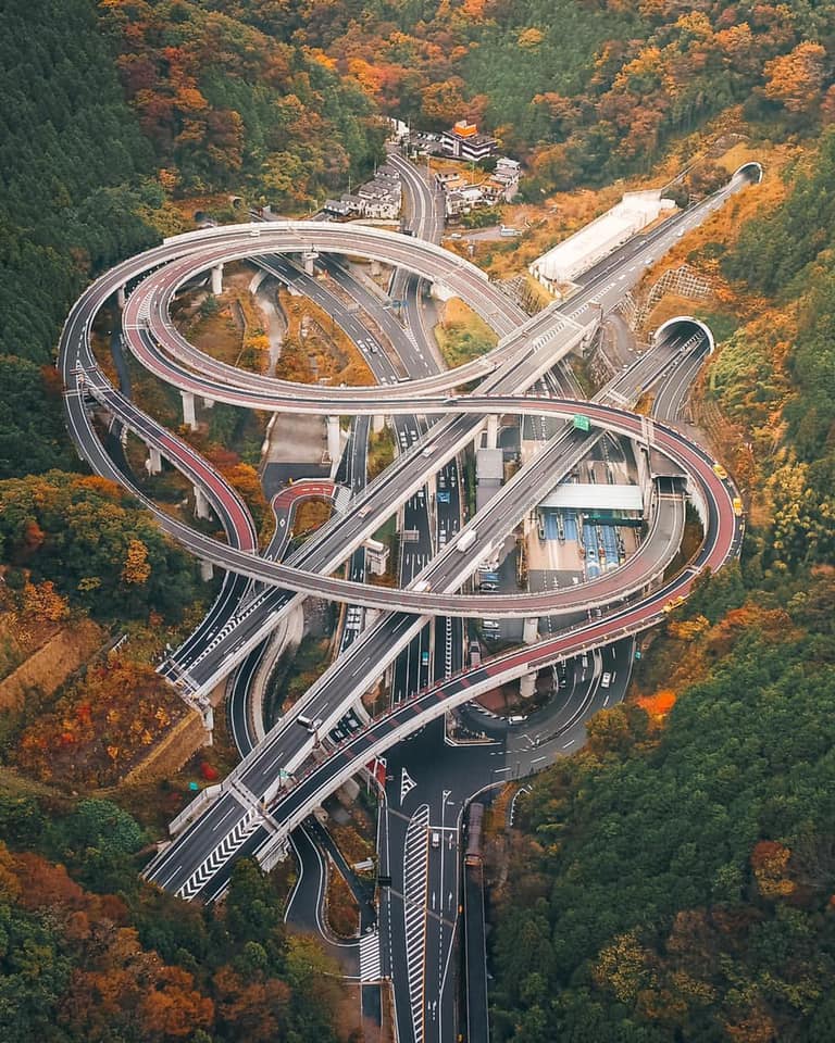 A highway interchange in the Takao mountain Tokyo Japan