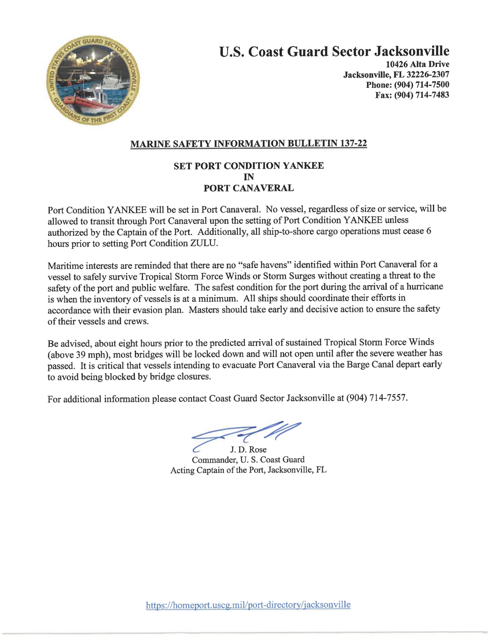 Port Canaveral - PORT CONDITION UPDATE: CONDITION 