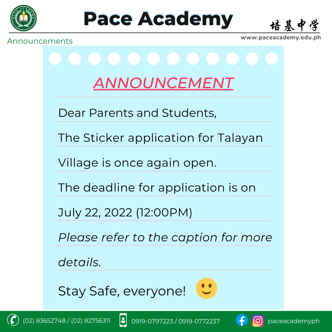 Pace Academy - The application for the Talayan Village... | Facebook