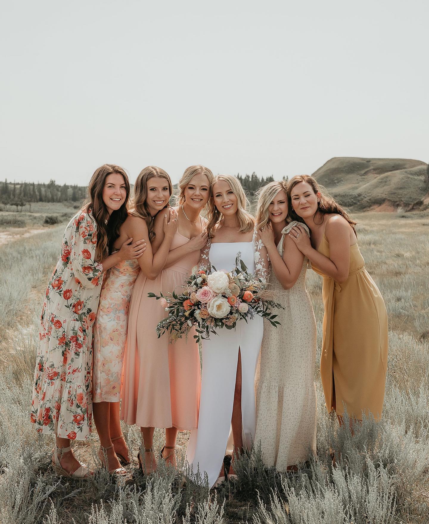 bridesmaid dresses abbotsford Spring wedding inspiration with mismatched bridesmaids status:Active Ego Asymmetric One Shoulder White/Flowers:Size 2 The daring high slit