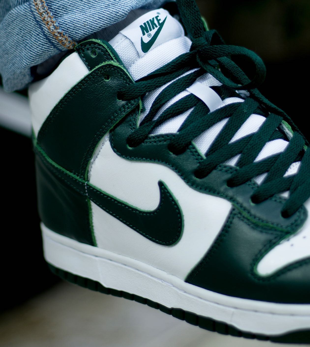 The Nike Dunk Hi “Spartan Green” a nod to the “Be True to Your 