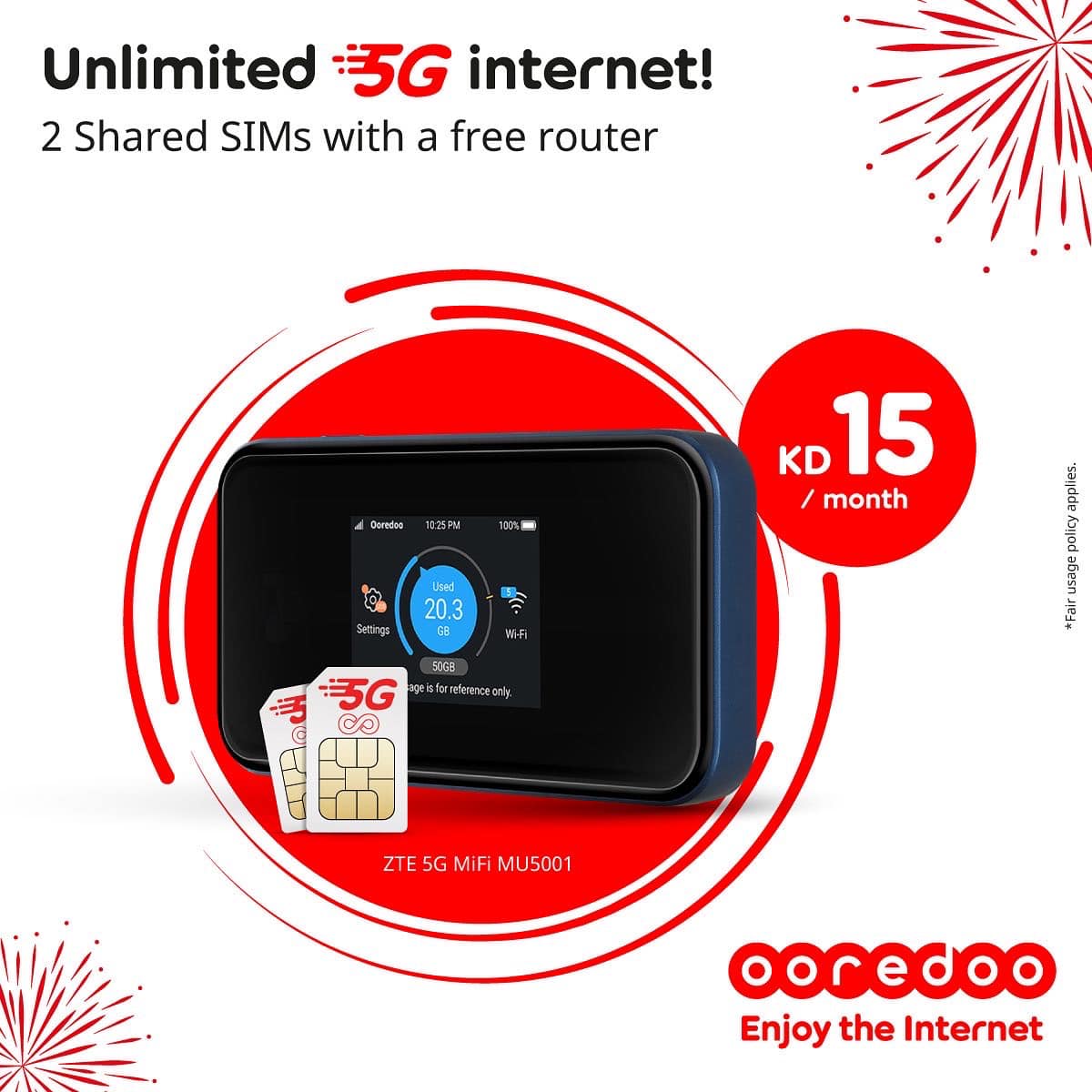 Ooredoo - ‏Kick off 2022 with unlimited 5G internet* and two shared SIM ...