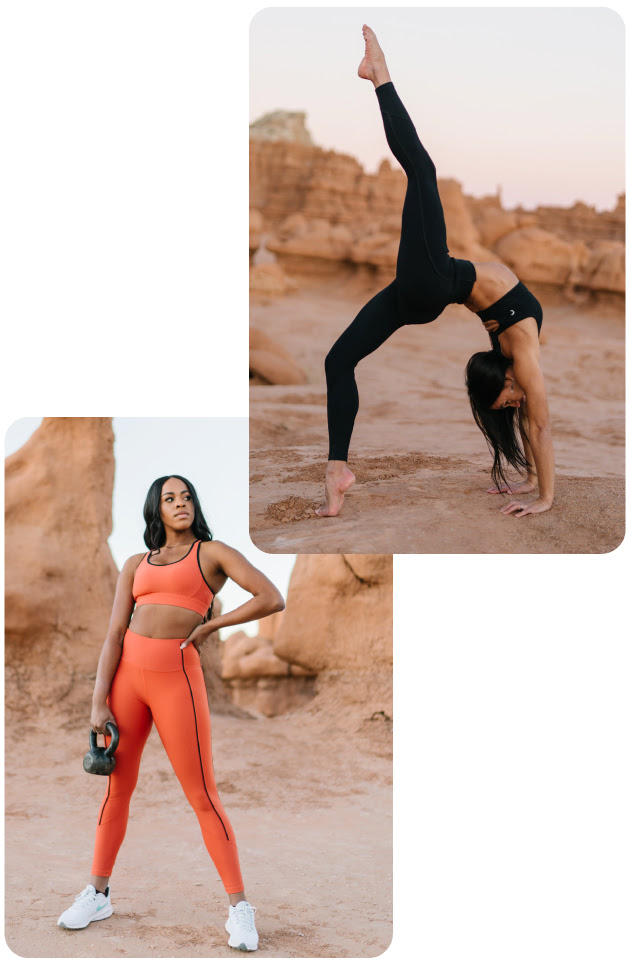 Vibrant orange Alo Yoga Moto leggings with ribbed paneling on the