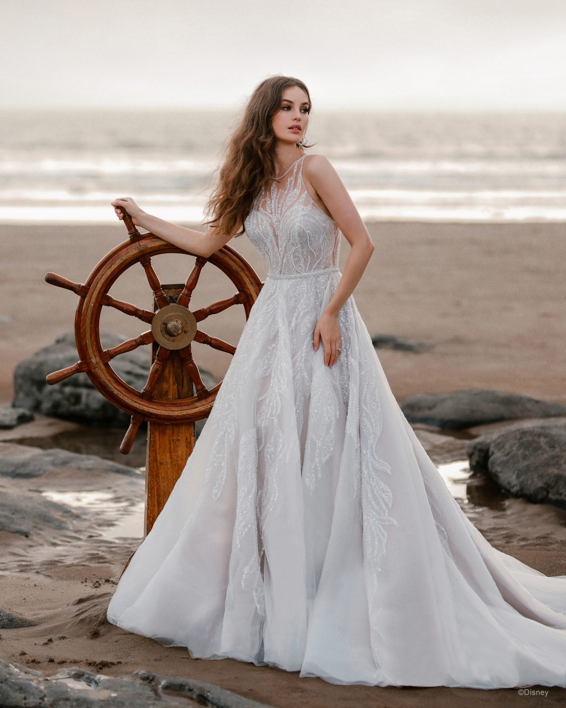 allure halter wedding dress The Ariel-inspired Disney's Fairy Tale Weddings & Honeymoons x Bridals gown features a delicate neckline and beaded illusion keyhole back, while the skirt is adorned with glittering beaded fronds, gently Clothing - All