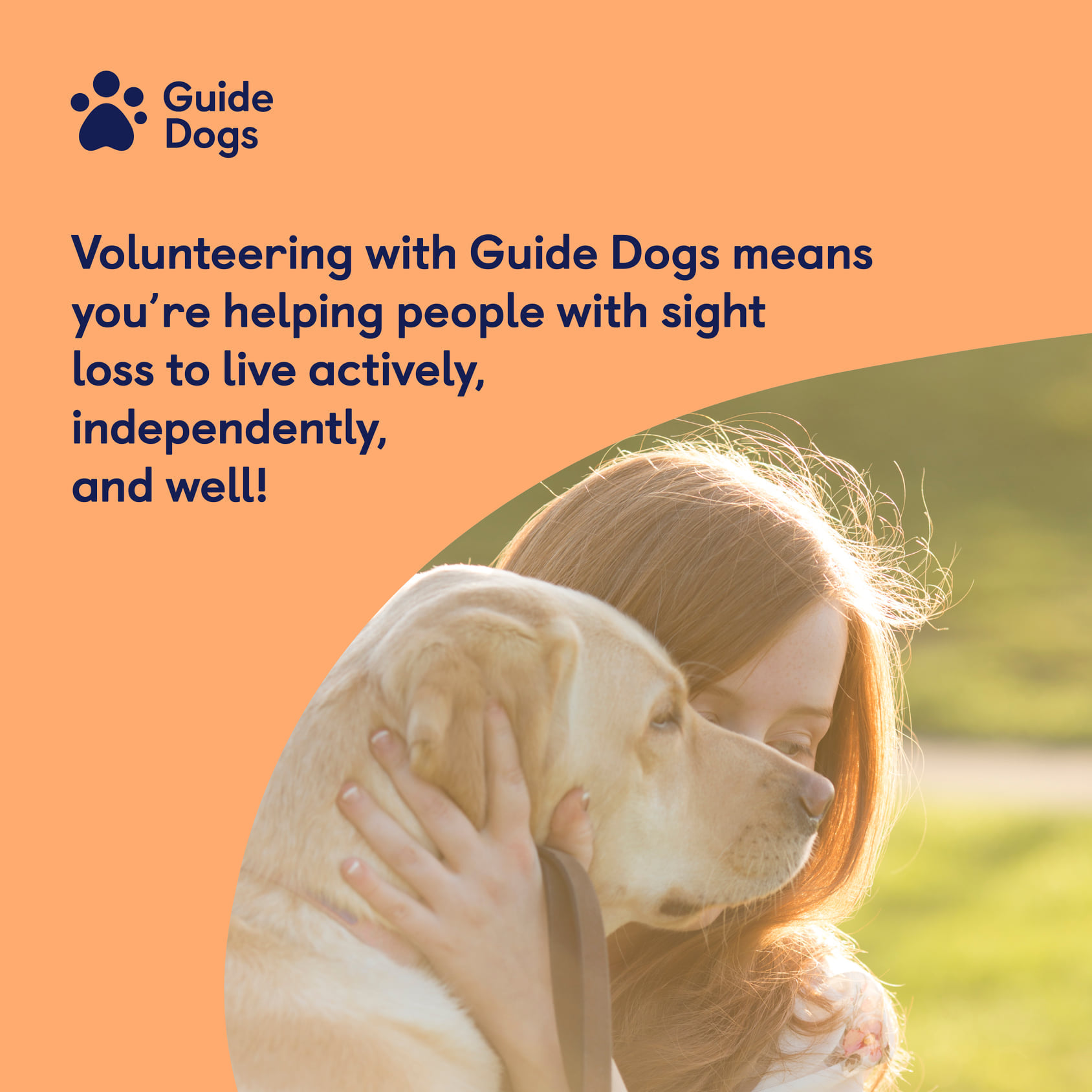 Guide Dogs Northern Ireland - Image of lady hugging Labrador with words ...
