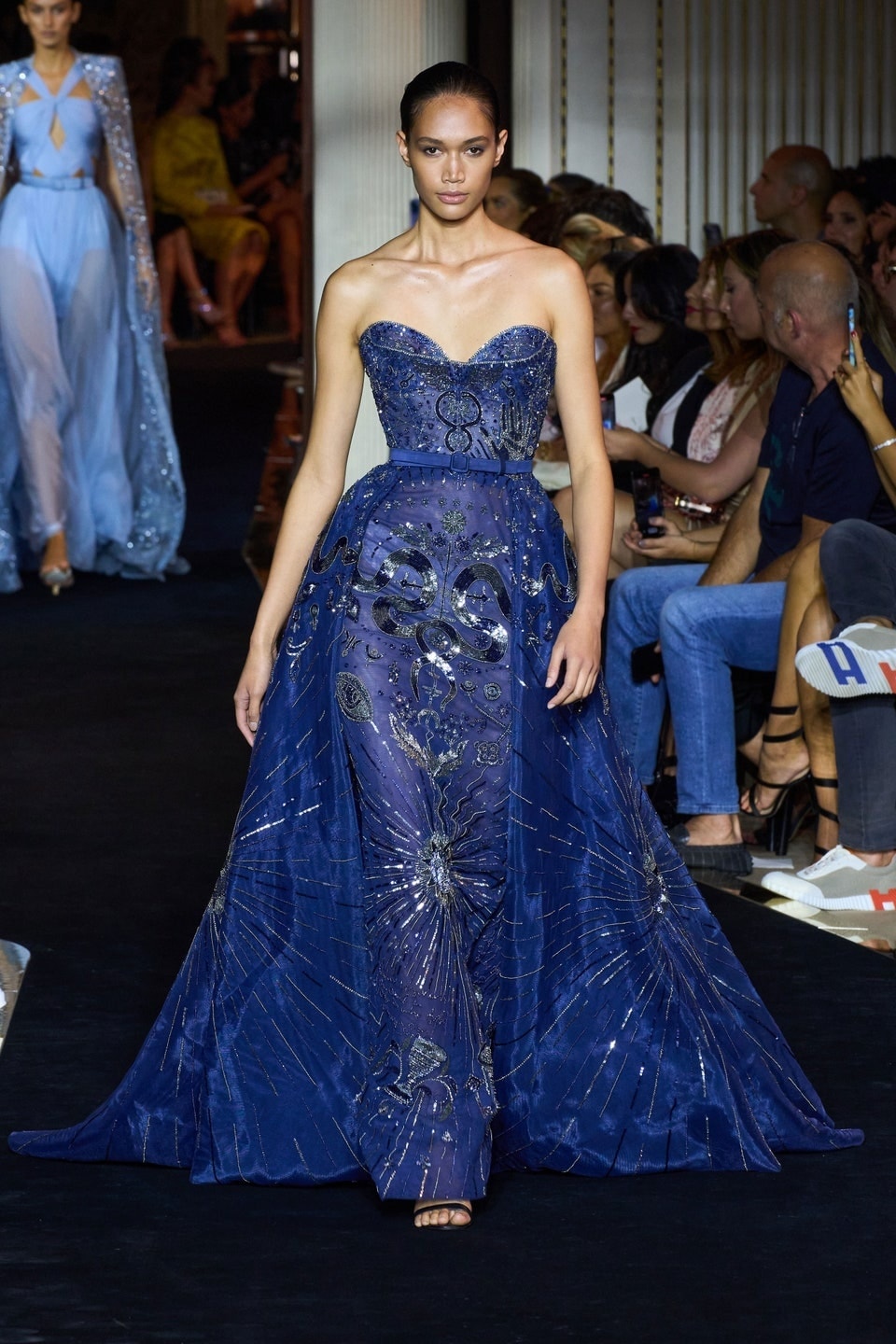 blue astrology dress Couture from the Zuhair Murad Couture Fall 2022 Collection Colors:Jet Creme Polka Dot and stars maxi dress imgs_8 Lorena Mini Dress -