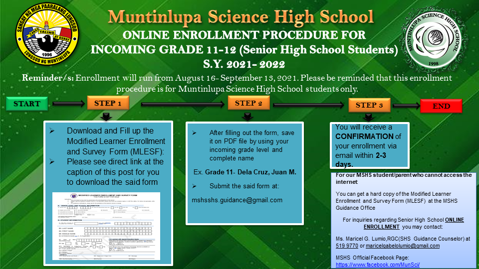 Muntinlupa Science High School - ANNOUNCEMENT [SENIOR HIGH SCHOOL ...