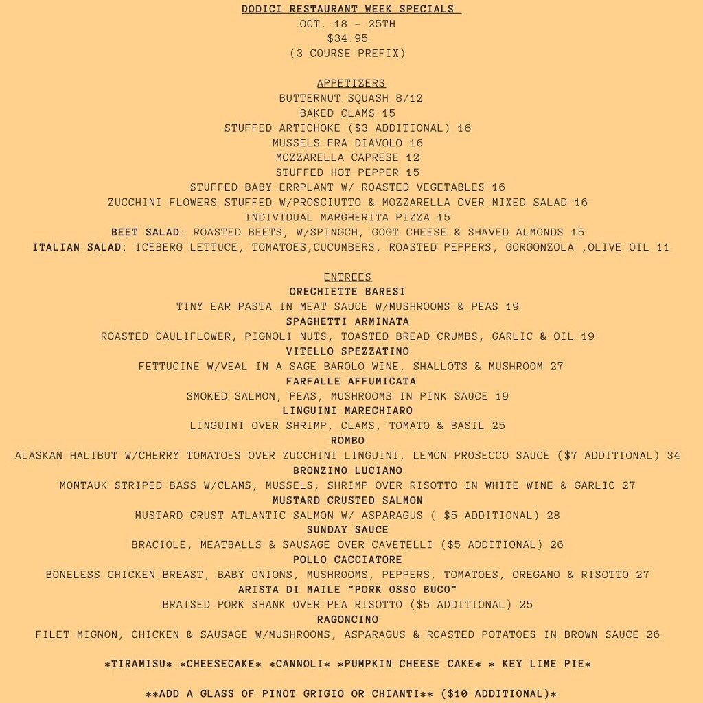 Our restaurant week menu ! We are open... - Dodici Restaurant | Facebook