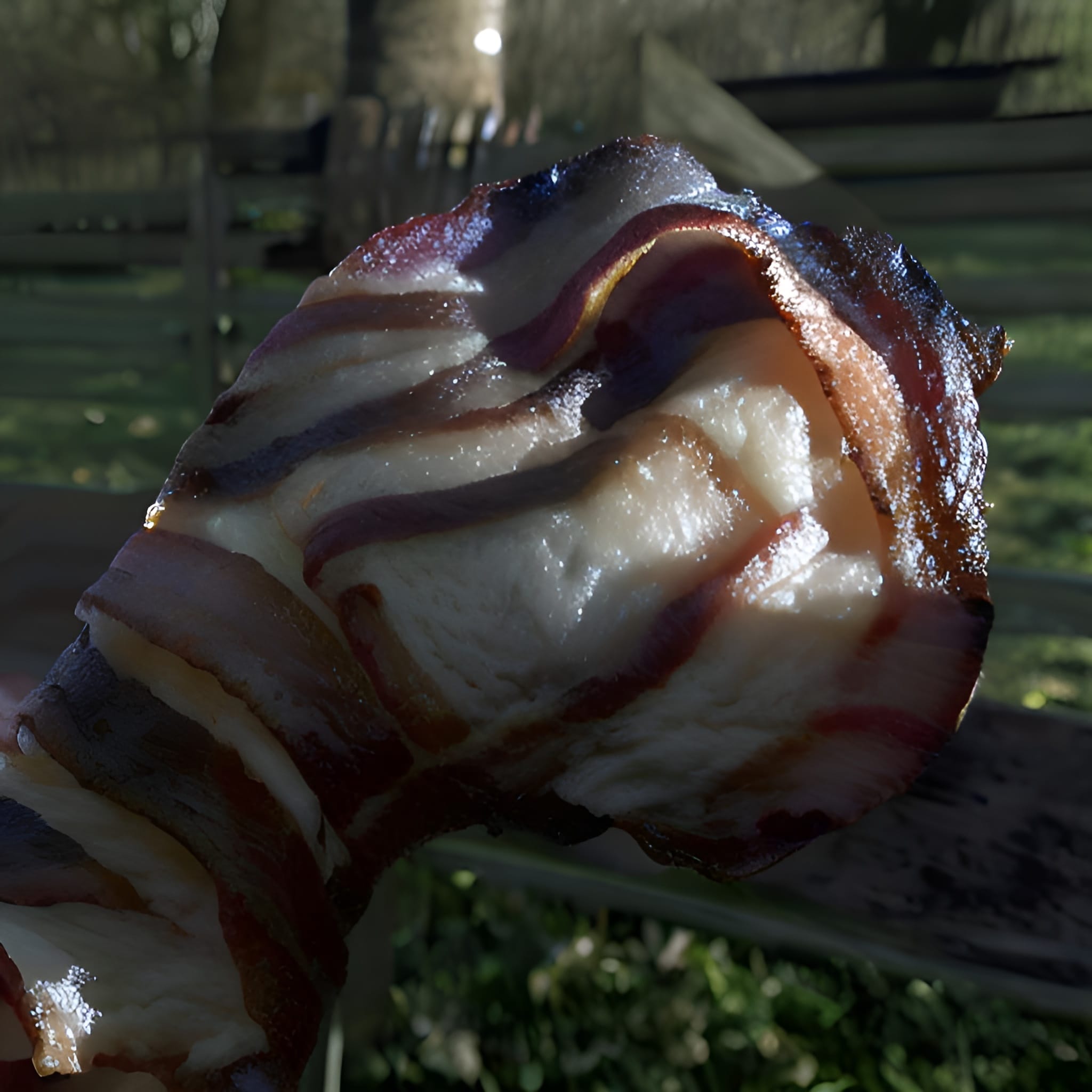 AI Art Universe | Bacon, sitting on a park bench, waiting to eat a ...