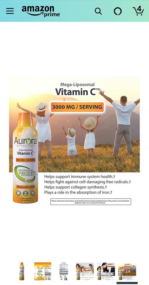 what is the maximum dose of glutathione Aurora Nutrascience Liposomal Vitamin C 3000mg - 16oz for sale online main image 1