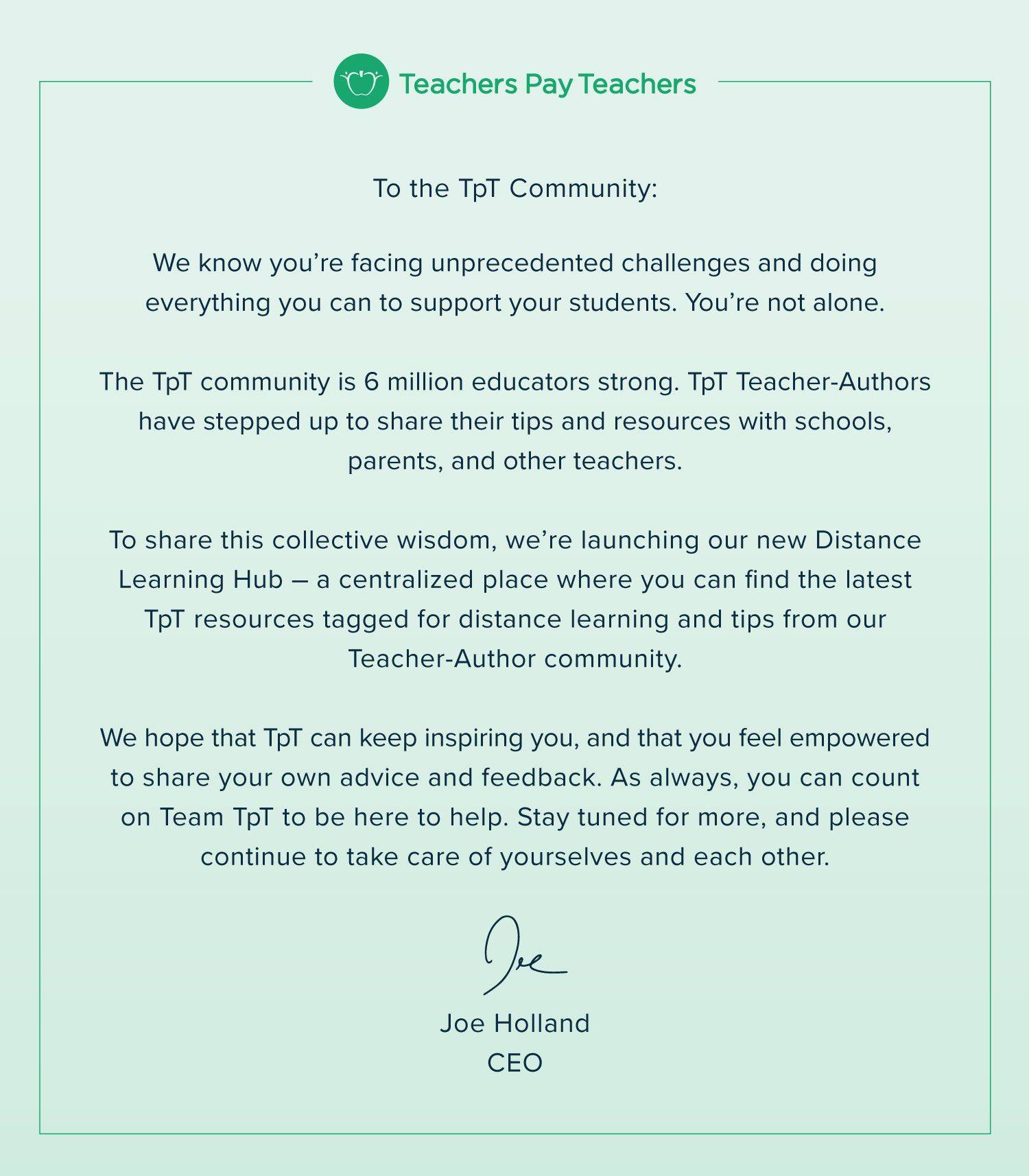 A letter to the TpT community,... - Teachers Pay Teachers | Facebook