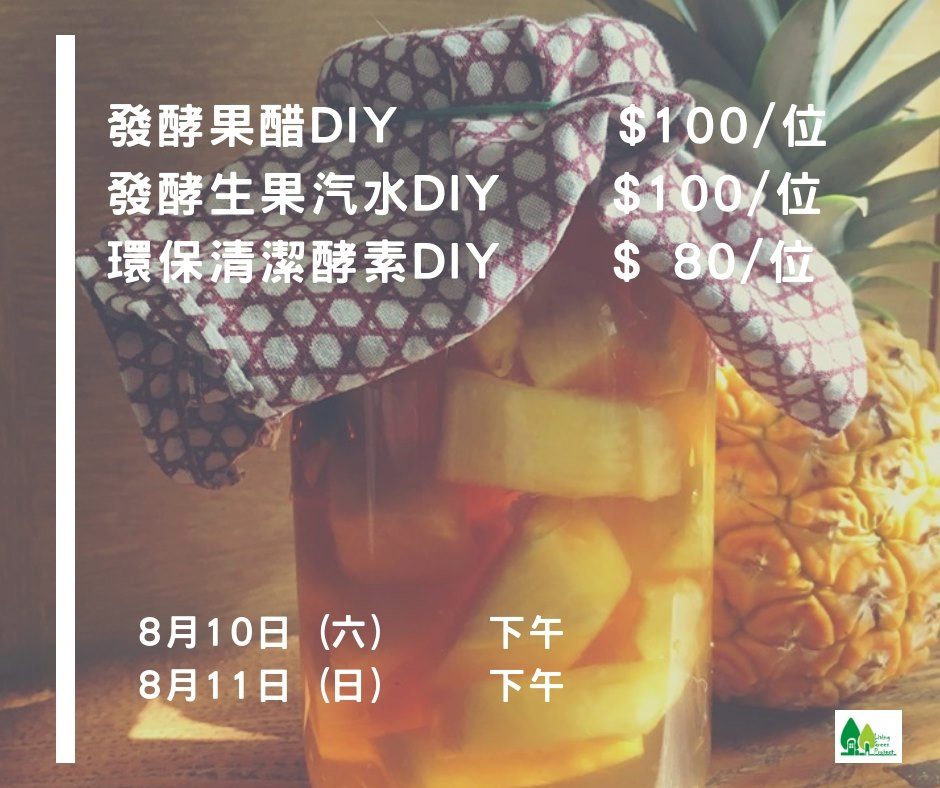 今個周末8月10日同11日的發酵汽水diy 發酵果醋diy Living Green Project Facebook