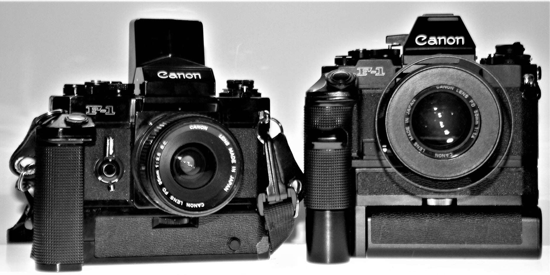 Canon F-1 Camera with Motor Drive Comparison