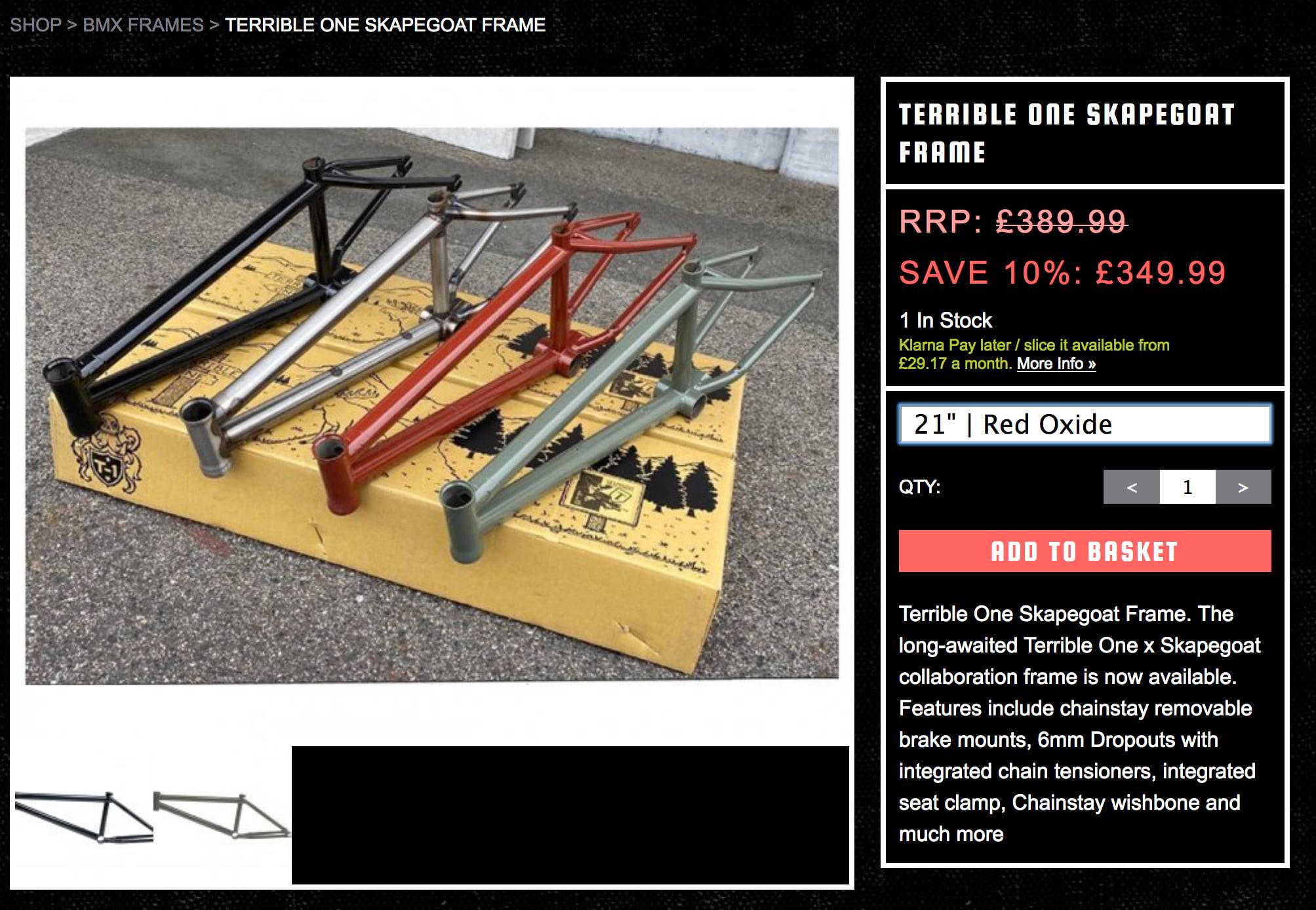 Terrible One BMX frames and stickers available