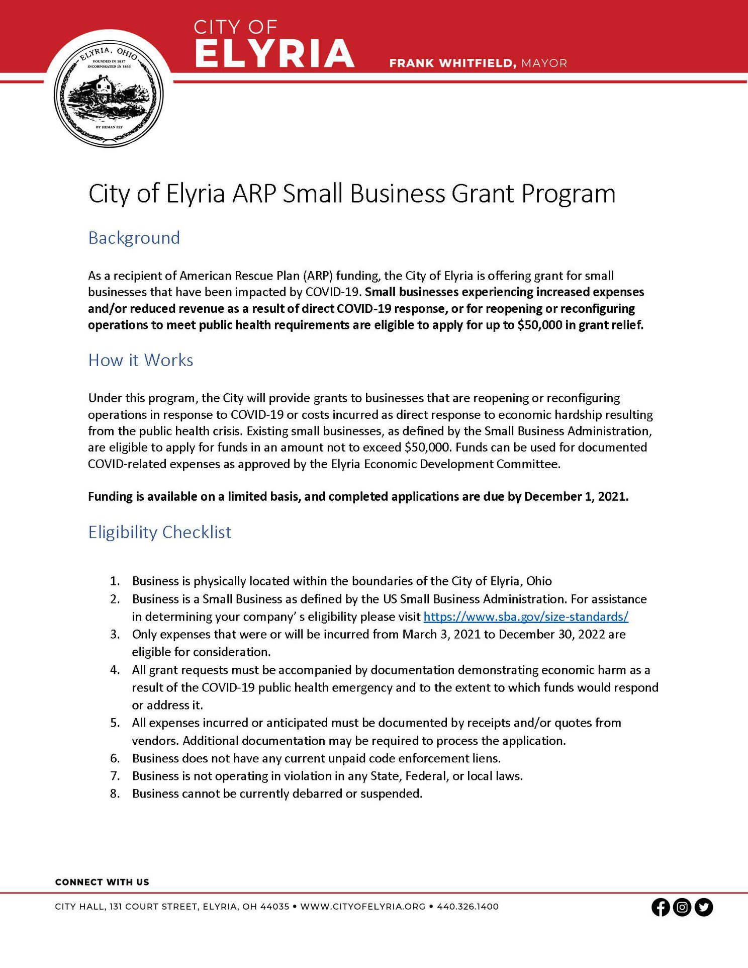 City of Elyria, Ohio - As a recipient of American Rescue Plan (ARP ...
