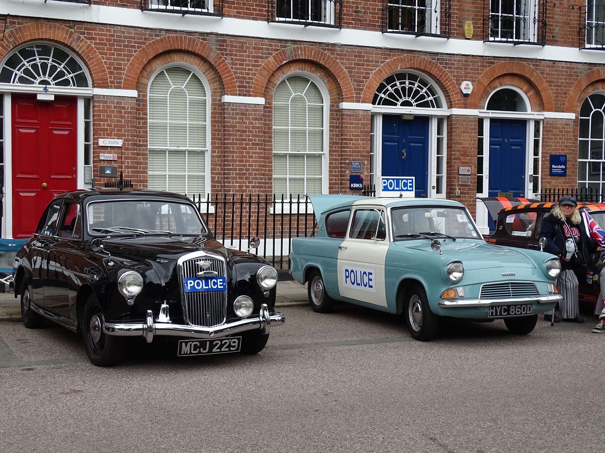 Vintage British police cars: 1954 Wolseley 4/44 and 1966 Ford Anglia