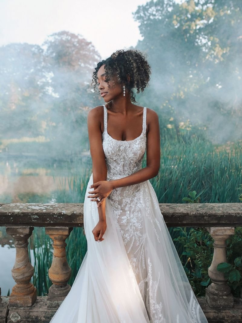 open lace back dress Beaded Sheath Wedding Dress with Cape