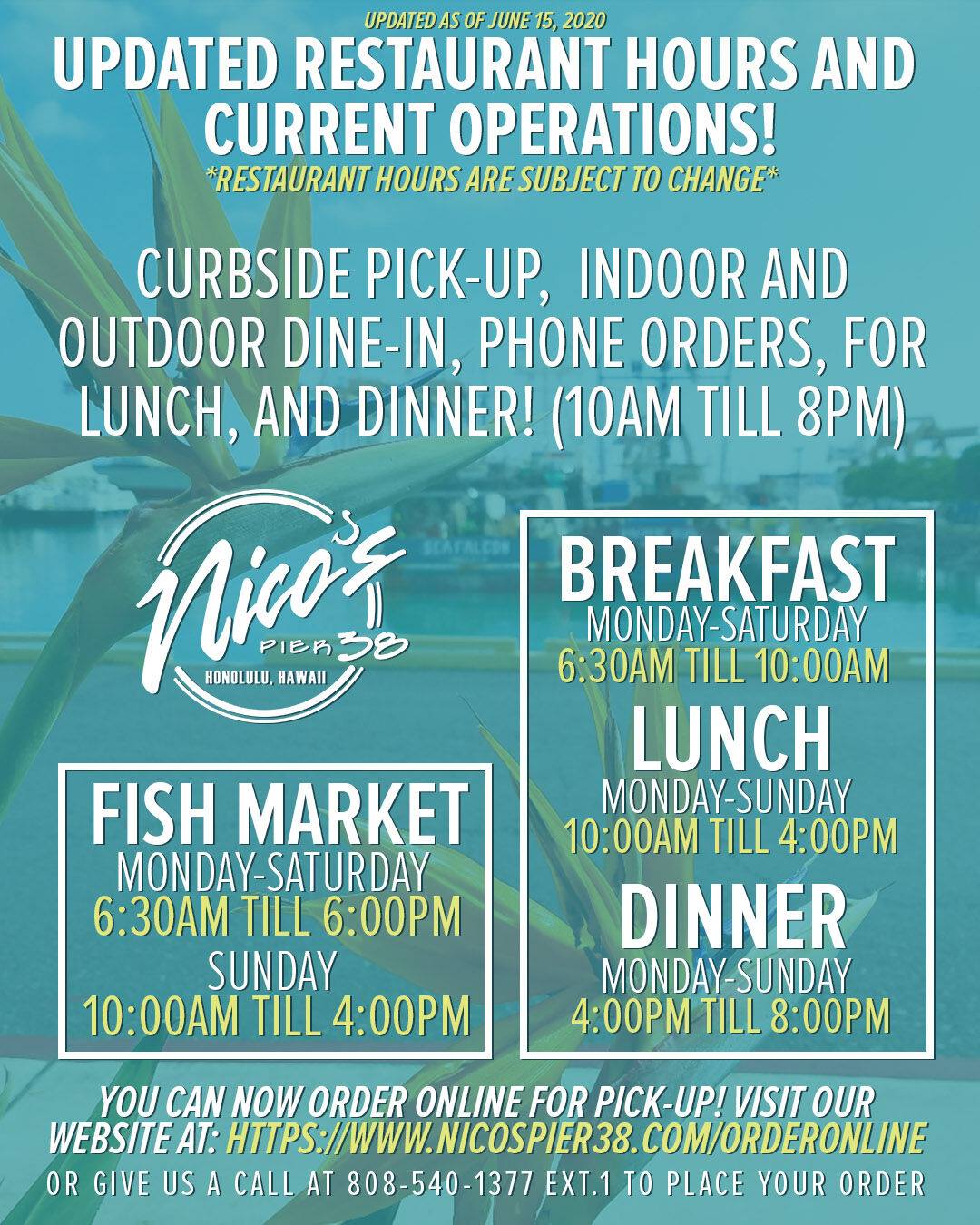 Nico's Pier 38 - Our updated hours for the restaurant and... | Facebook