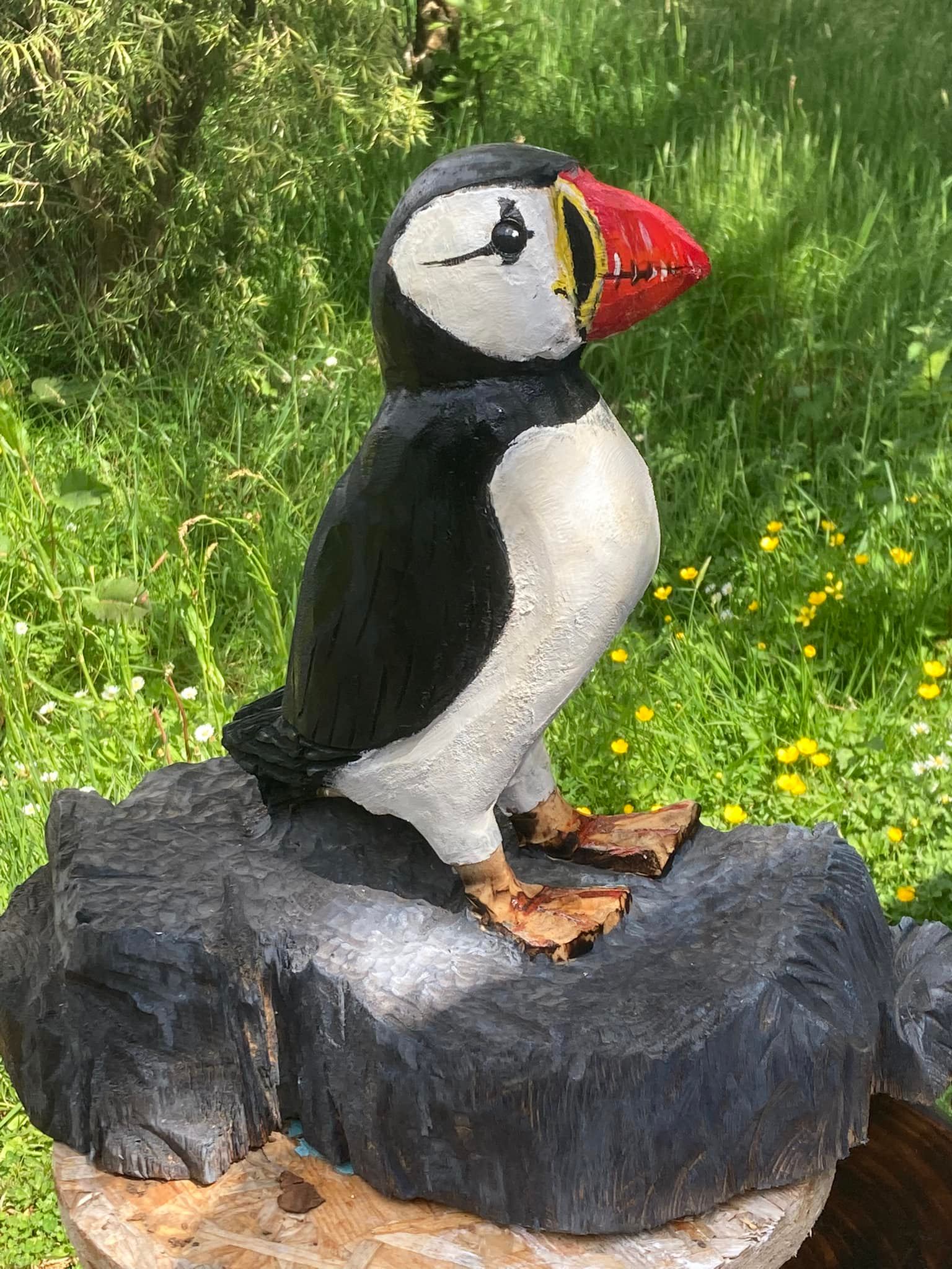 Handmade puffin by chainsaw carver