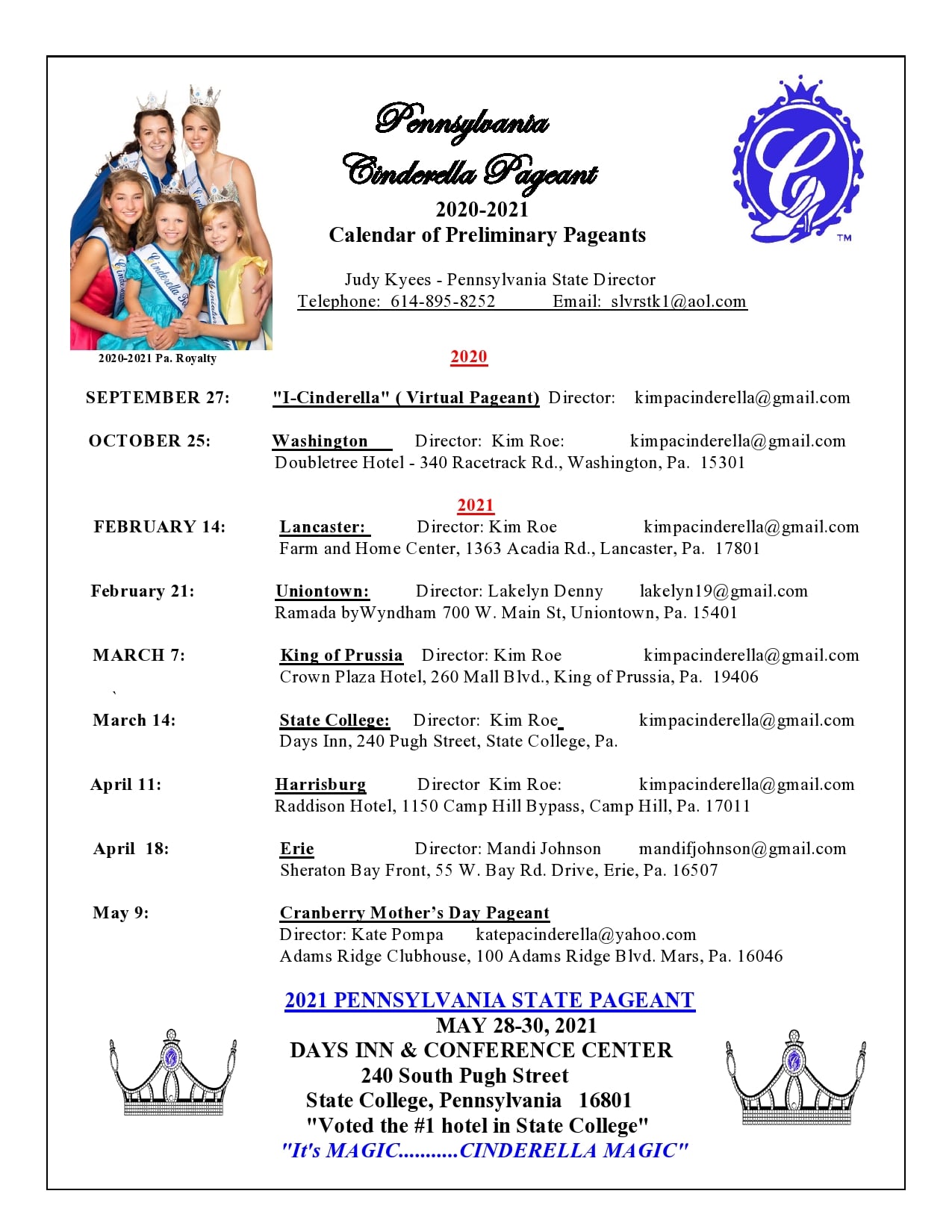 Updated schedule with... - Pennsylvania Cinderella Pageants | Facebook