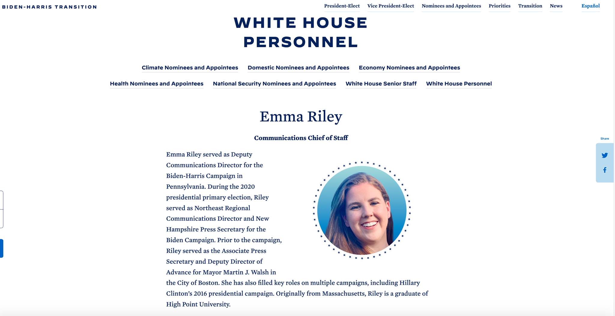 Congratulations to Emma Riley on her new position as the Chief of Staff ...