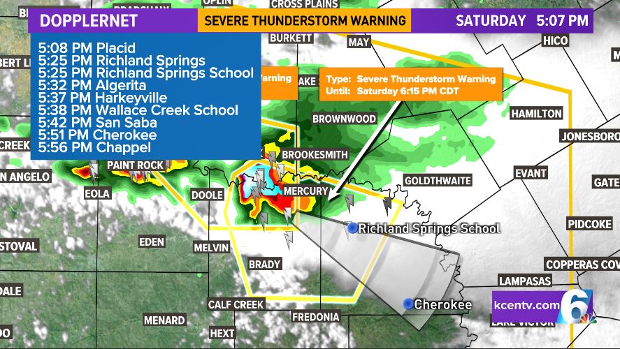 6 News KCEN TV - SEVERE THUNDERSTORM WARNING: For San Saba County until ...