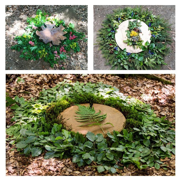 Unsere FriedWald-Förster in den Standorten schmücken die Gräber und den Andachtsplatz für Beisetzungen immer der Jahreszeit entsprechend schön. Efeu, Waldblumen oder Farn kommen genauso zum Einsatz wi