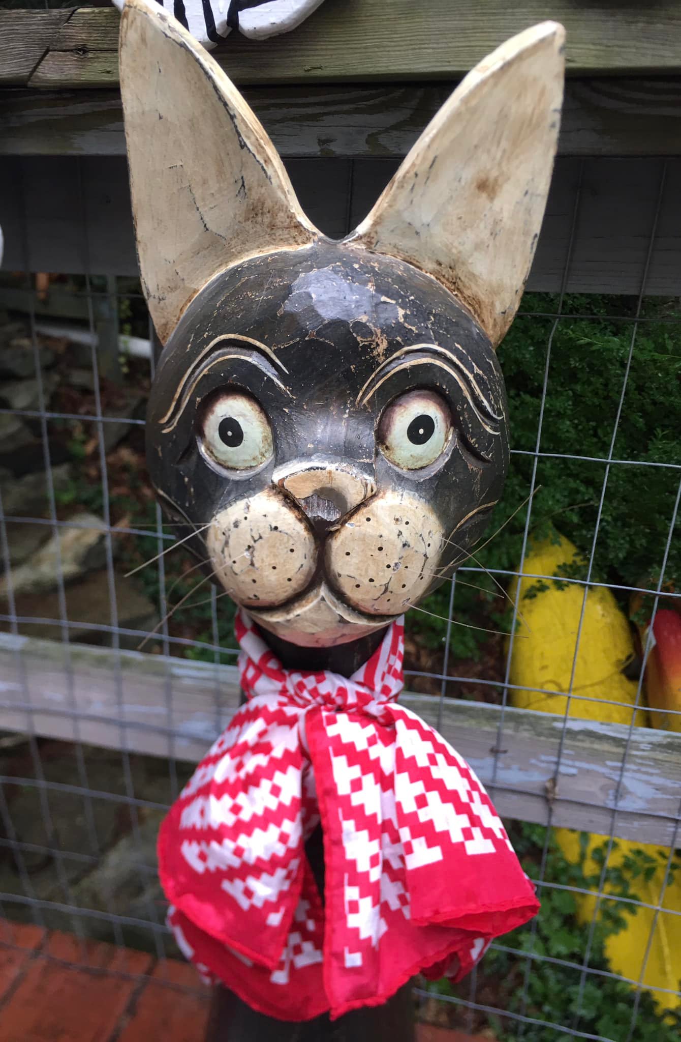Vintage hand carved wooden cat by James Haddon