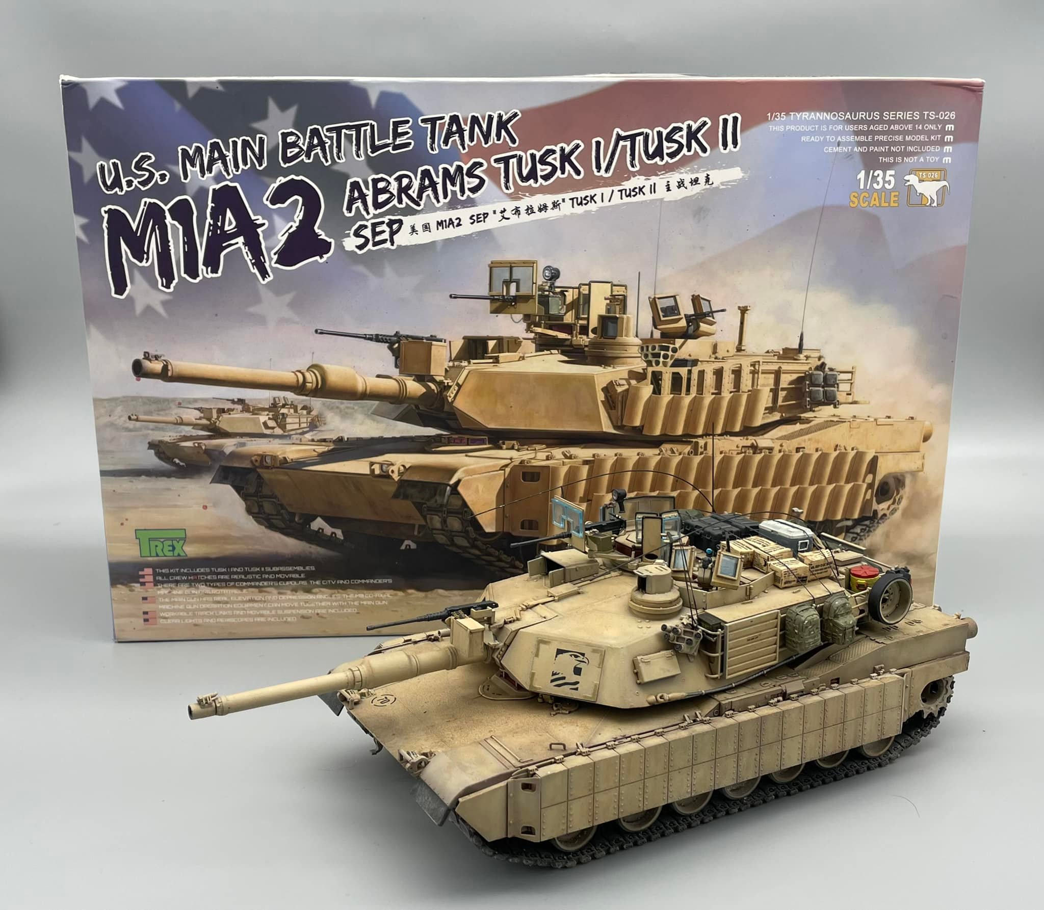 Meng's 1/35 M1A2 Abrams tank model with TUSK and accessories