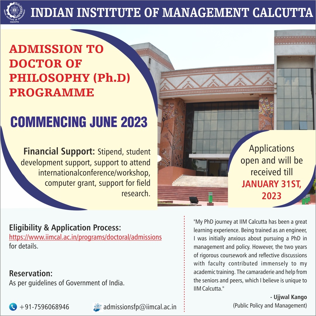IIM Calcutta - Admission to the Ph.D Programme for the Academic Year ...